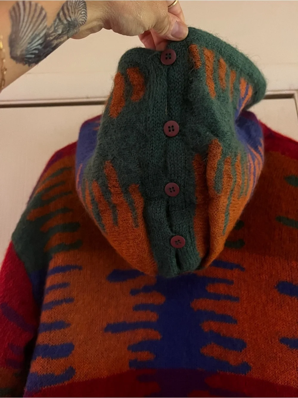 VTG 90s Southwest Boho Mohair Fuzzy Artsy Festival Wool Oversized Blanket Coat M
